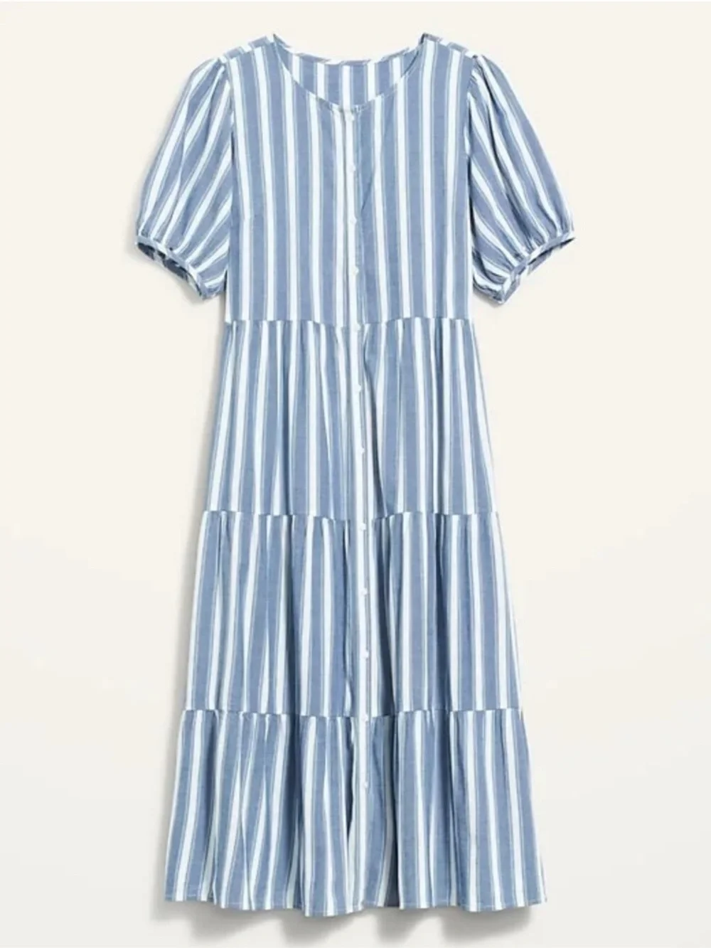 Old Navy Puff-sleeve Tiered Striped Midi Swing Dress Size L NWT - Picture 3 of 10